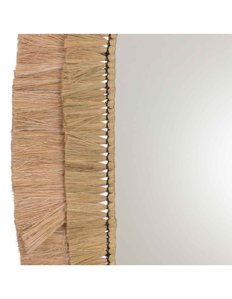 Miroir ovale bohème en fibres naturelles beige 71x1x100 cm Belaro  - 6