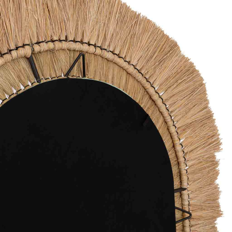 Miroir ovale bohème en fibres naturelles beige 71x1x100 cm Belaro  - 7