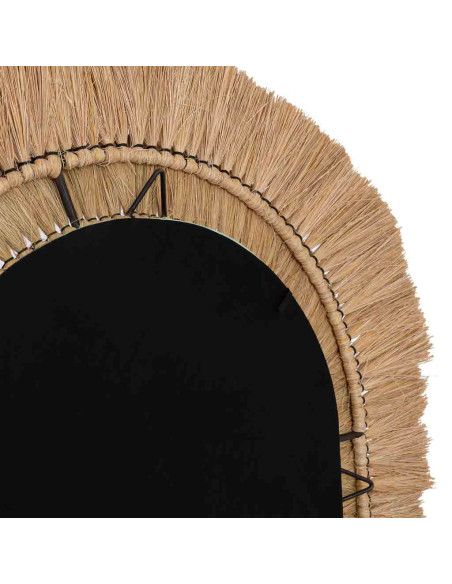 Miroir ovale bohème en fibres naturelles beige 71x1x100 cm Belaro  - 7