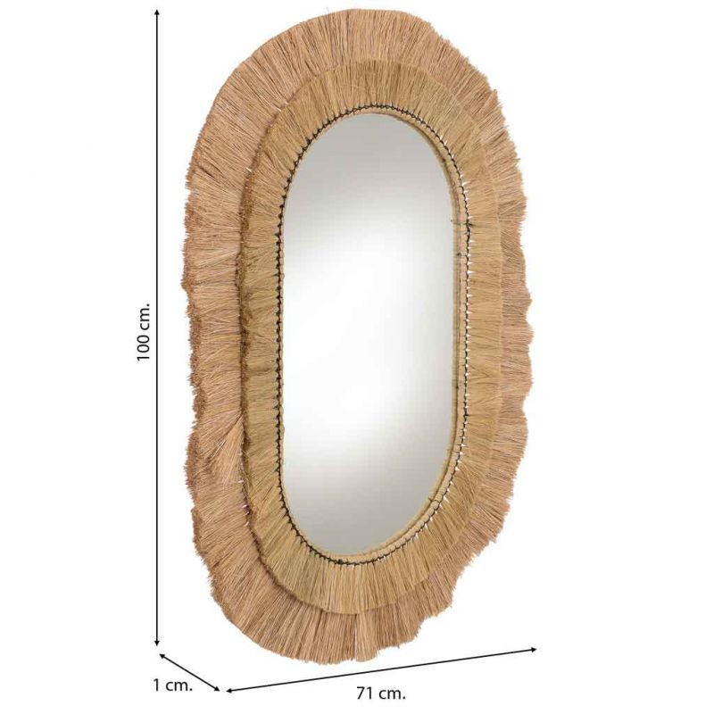 Miroir ovale bohème en fibres naturelles beige 71x1x100 cm Belaro  - 8