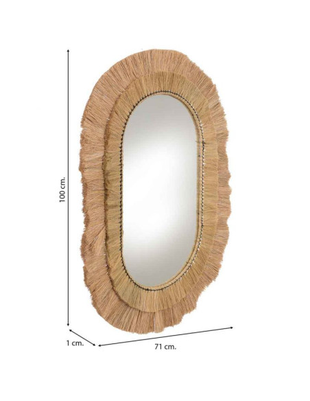 Miroir ovale bohème en fibres naturelles beige 71x1x100 cm Belaro  - 8