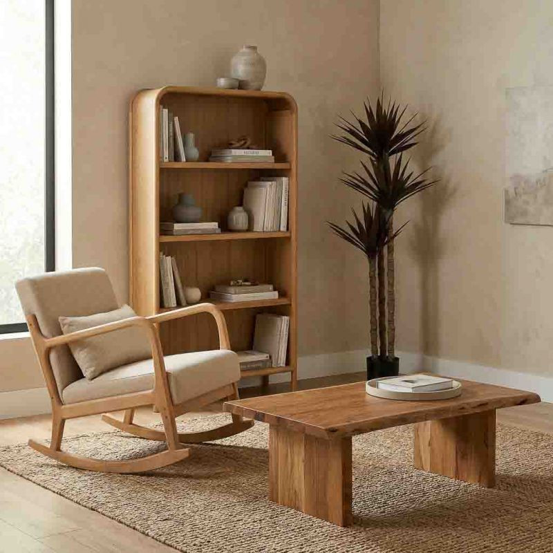 Bibliothèque haute scandinave bois naturel 100x35x179 cm Heraloro  - 2