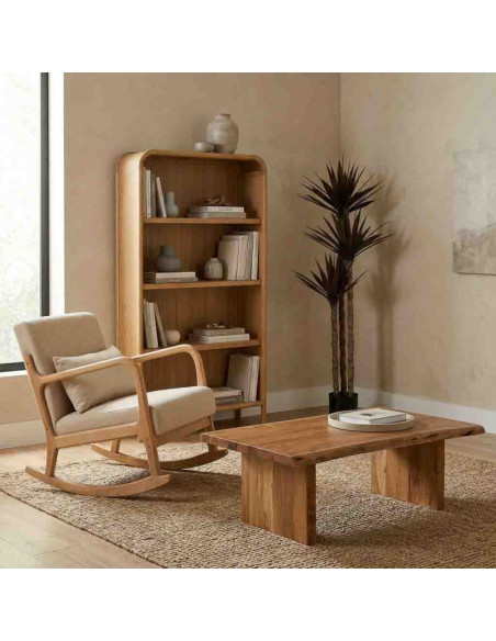 Bibliothèque haute scandinave bois naturel 100x35x179 cm Heraloro  - 2