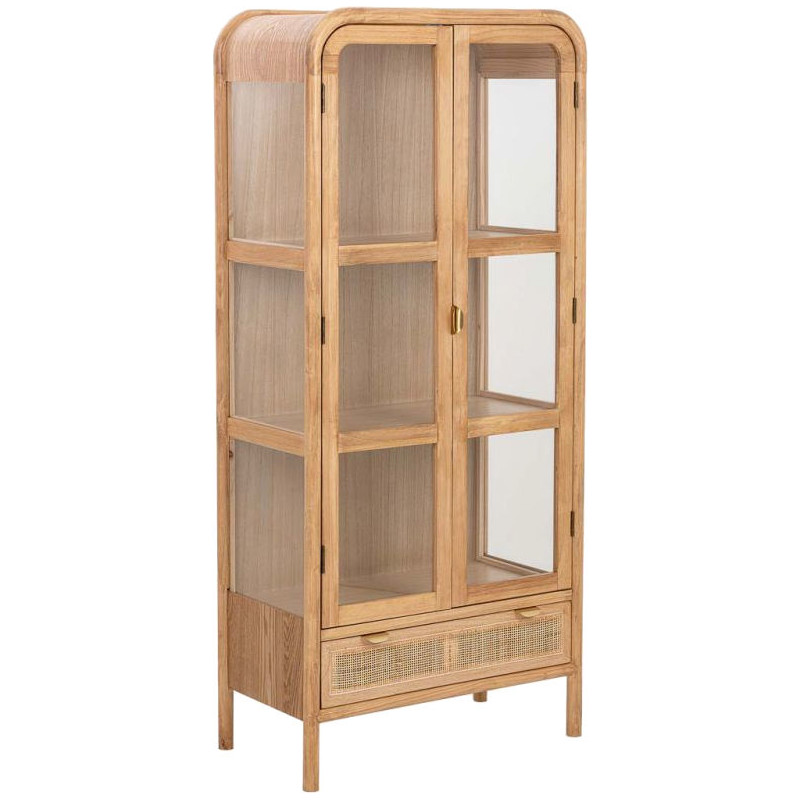 Vitrine vaisselier bois naturel et rotin 72x40,5x160 cm Heraloro  - 1