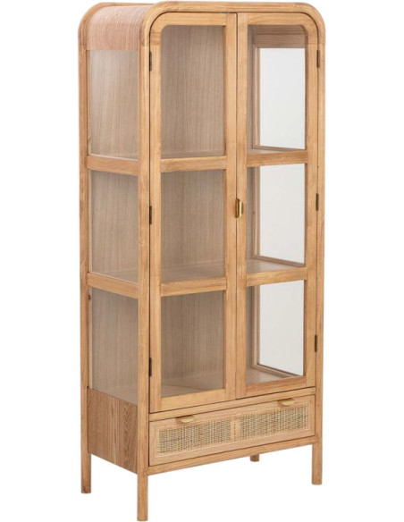 Vitrine vaisselier bois naturel et rotin 72x40,5x160 cm Heraloro  - 1