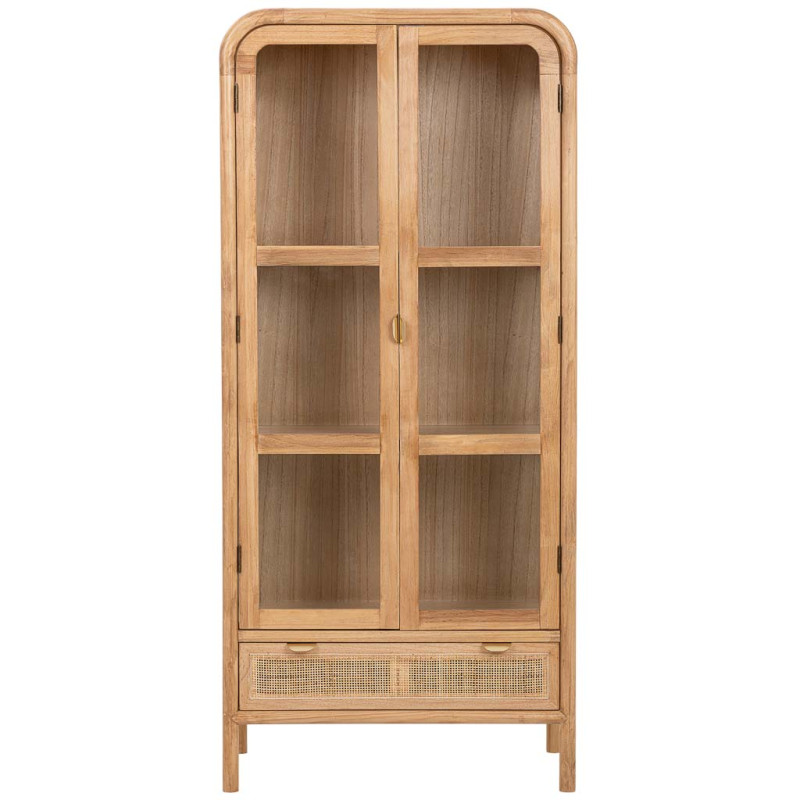 Vitrine vaisselier bois naturel et rotin 72x40,5x160 cm Heraloro  - 2