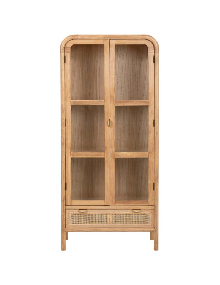 Vitrine vaisselier bois naturel et rotin 72x40,5x160 cm Heraloro  - 2