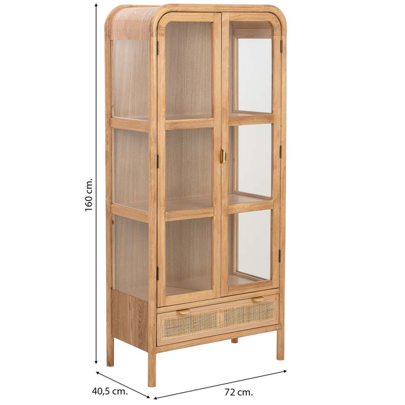 Vitrine vaisselier bois naturel et rotin 72x40,5x160 cm Heraloro  - 10