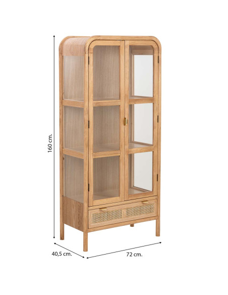 Vitrine vaisselier bois naturel et rotin 72x40,5x160 cm Heraloro  - 10