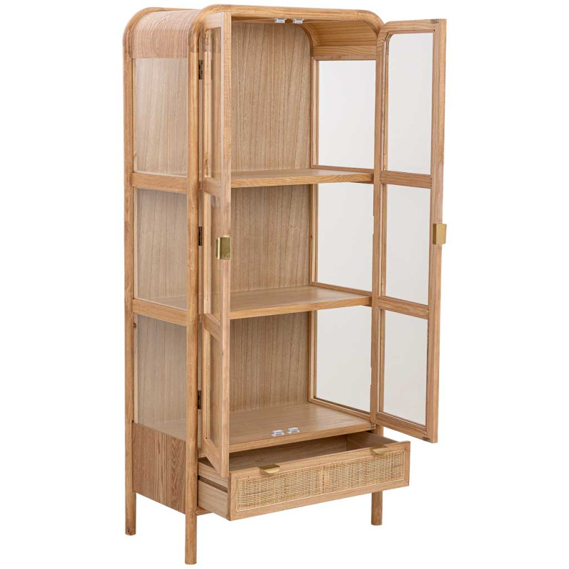 Vitrine vaisselier bois naturel et rotin 72x40,5x160 cm Heraloro  - 3