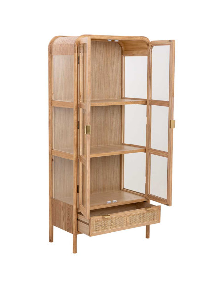 Vitrine vaisselier bois naturel et rotin 72x40,5x160 cm Heraloro  - 3