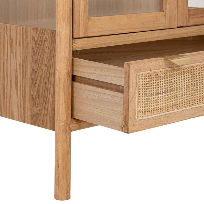 Vitrine vaisselier bois naturel et rotin 72x40,5x160 cm Heraloro  - 5