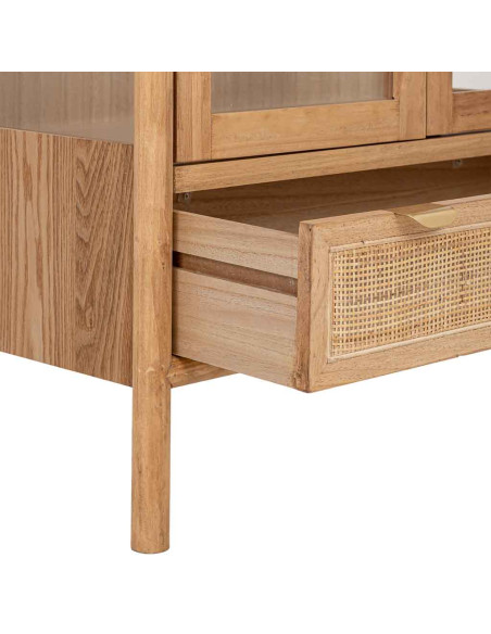 Vitrine vaisselier bois naturel et rotin 72x40,5x160 cm Heraloro  - 5