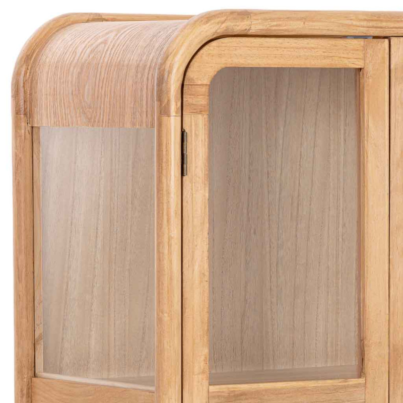 Vitrine vaisselier bois naturel et rotin 72x40,5x160 cm Heraloro  - 6
