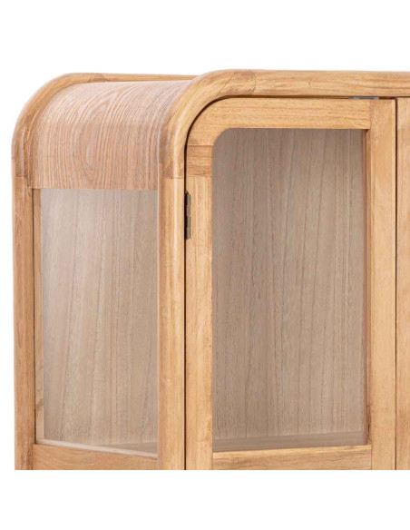 Vitrine vaisselier bois naturel et rotin 72x40,5x160 cm Heraloro  - 6