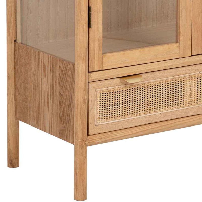 Vitrine vaisselier bois naturel et rotin 72x40,5x160 cm Heraloro  - 7