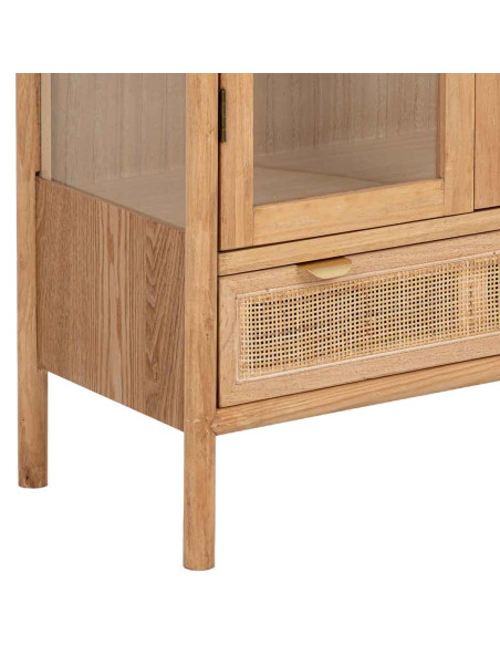 Vitrine vaisselier bois naturel et rotin 72x40,5x160 cm Heraloro  - 7