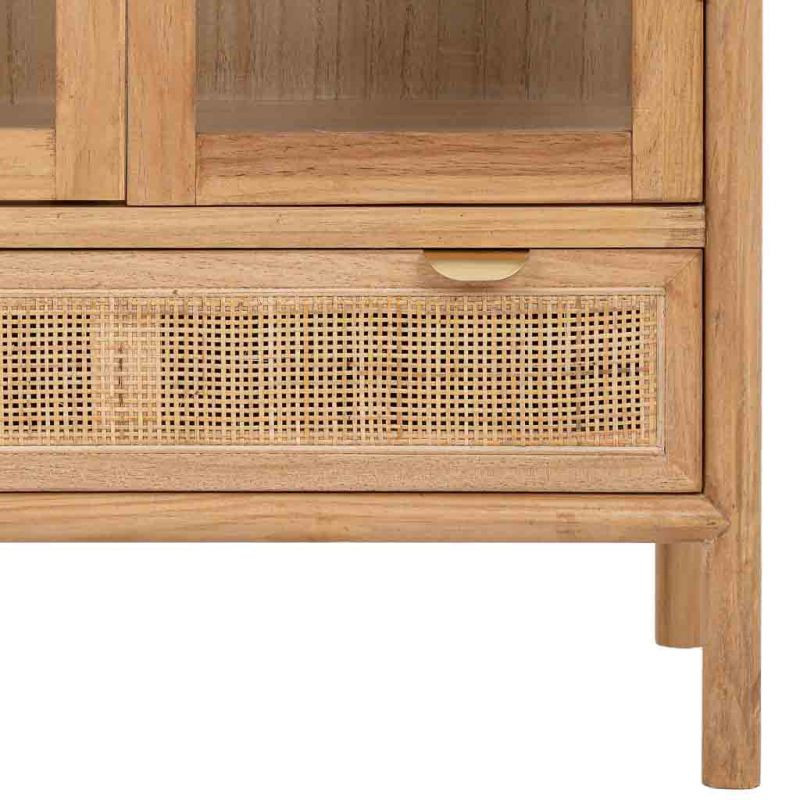 Vitrine vaisselier bois naturel et rotin 72x40,5x160 cm Heraloro  - 9