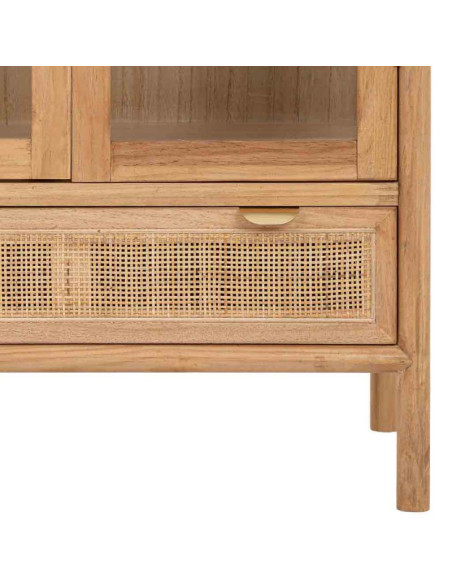 Vitrine vaisselier bois naturel et rotin 72x40,5x160 cm Heraloro  - 9