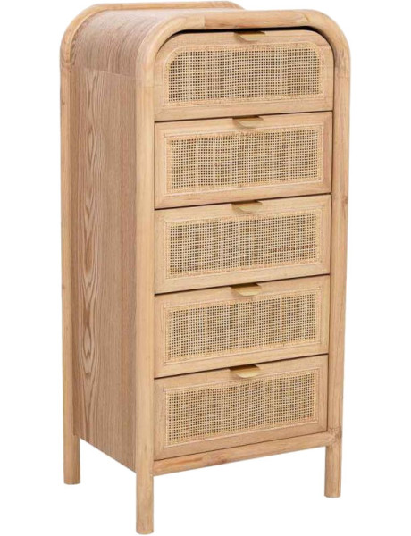 Chiffonnier 5 tiroirs bois naturel et cannage rotin 46x37x100 cm Heraloro  - 1