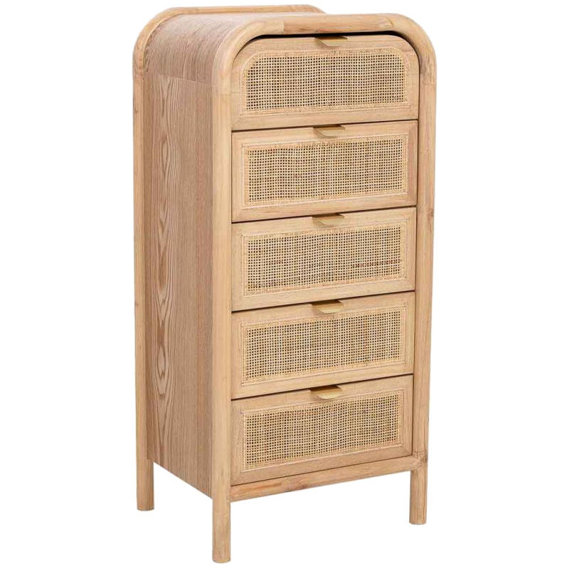 Chiffonnier 5 tiroirs bois naturel et cannage rotin 46x37x100 cm Heraloro  - 1