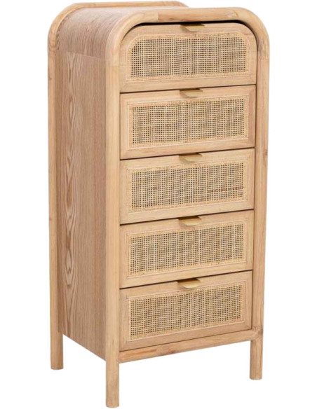 Chiffonnier 5 tiroirs bois naturel et cannage rotin 46x37x100 cm Heraloro  - 1