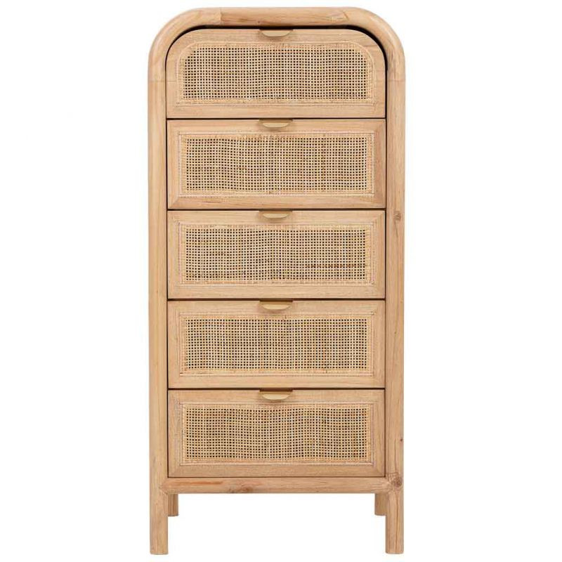 Chiffonnier 5 tiroirs bois naturel et cannage rotin 46x37x100 cm Heraloro  - 2