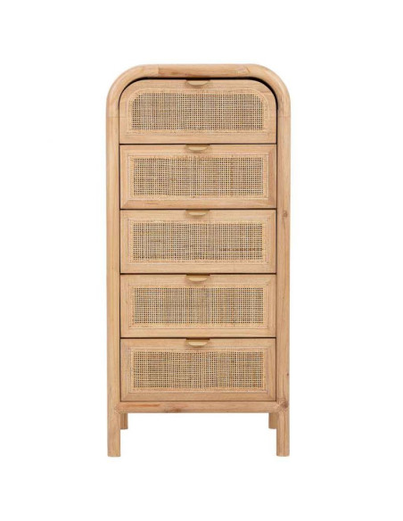 Chiffonnier 5 tiroirs bois naturel et cannage rotin 46x37x100 cm Heraloro  - 2