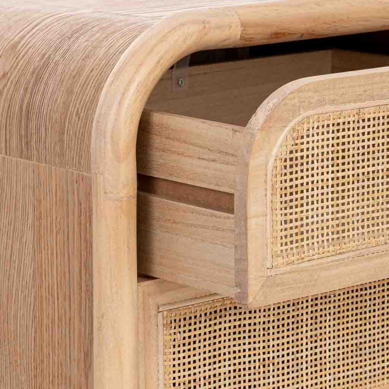 Chiffonnier 5 tiroirs bois naturel et cannage rotin 46x37x100 cm Heraloro  - 5