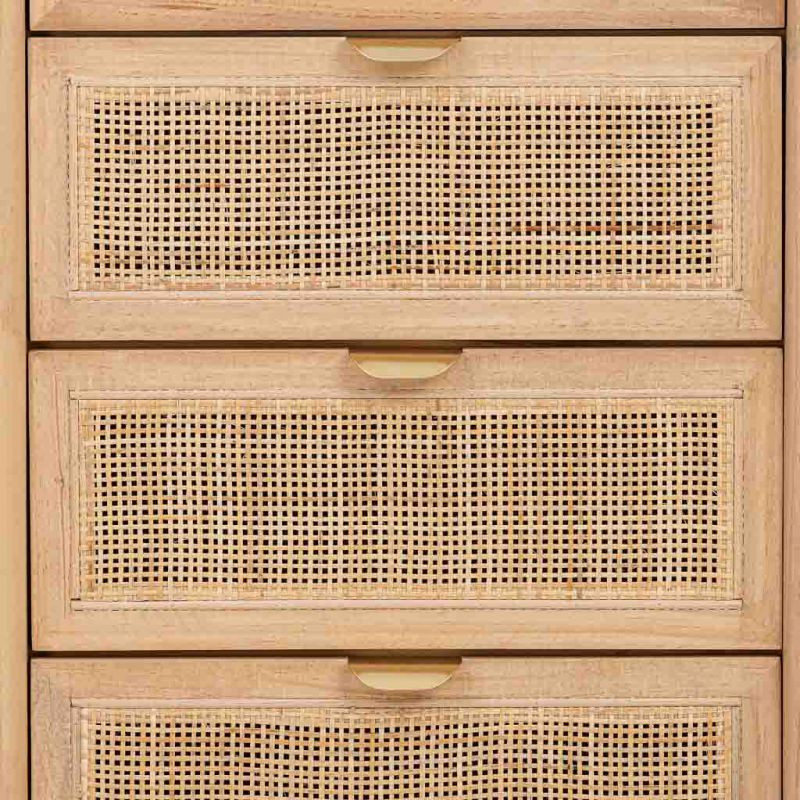 Chiffonnier 5 tiroirs bois naturel et cannage rotin 46x37x100 cm Heraloro  - 6
