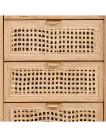 Chiffonnier 5 tiroirs bois naturel et cannage rotin 46x37x100 cm Heraloro  - 6