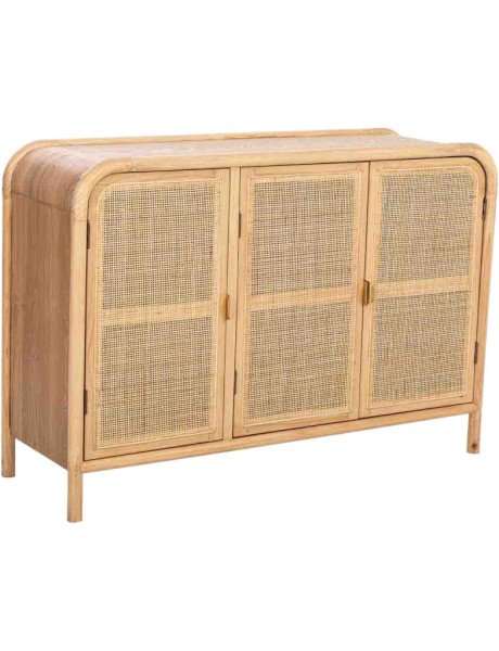 Buffet 3 portes bois naturel et cannage rotin 120x41,5x82 cm Heraloro  - 1