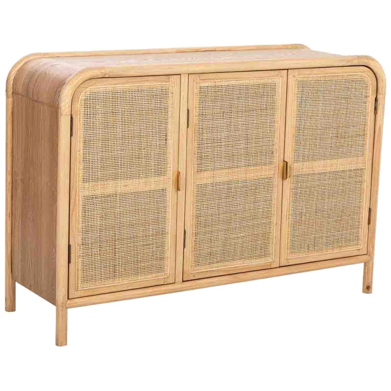 Buffet 3 portes bois naturel et cannage rotin 120x41,5x82 cm Heraloro  - 1