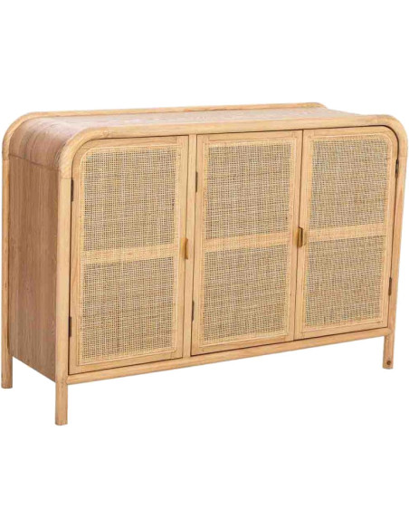 Buffet 3 portes bois naturel et cannage rotin 120x41,5x82 cm Heraloro  - 1