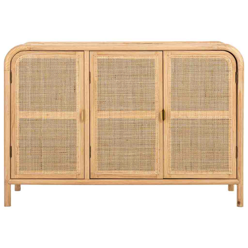Buffet 3 portes bois naturel et cannage rotin 120x41,5x82 cm Heraloro  - 2