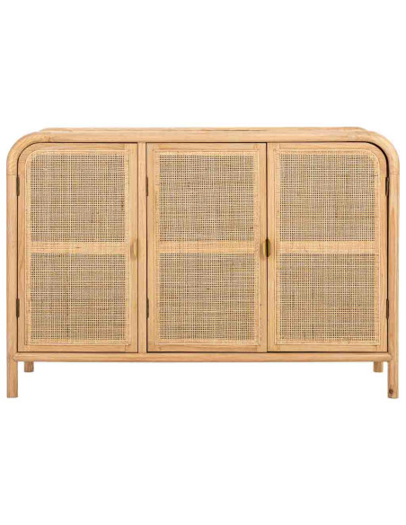 Buffet 3 portes bois naturel et cannage rotin 120x41,5x82 cm Heraloro  - 2