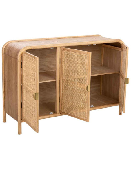 Buffet 3 portes bois naturel et cannage rotin 120x41,5x82 cm Heraloro  - 3