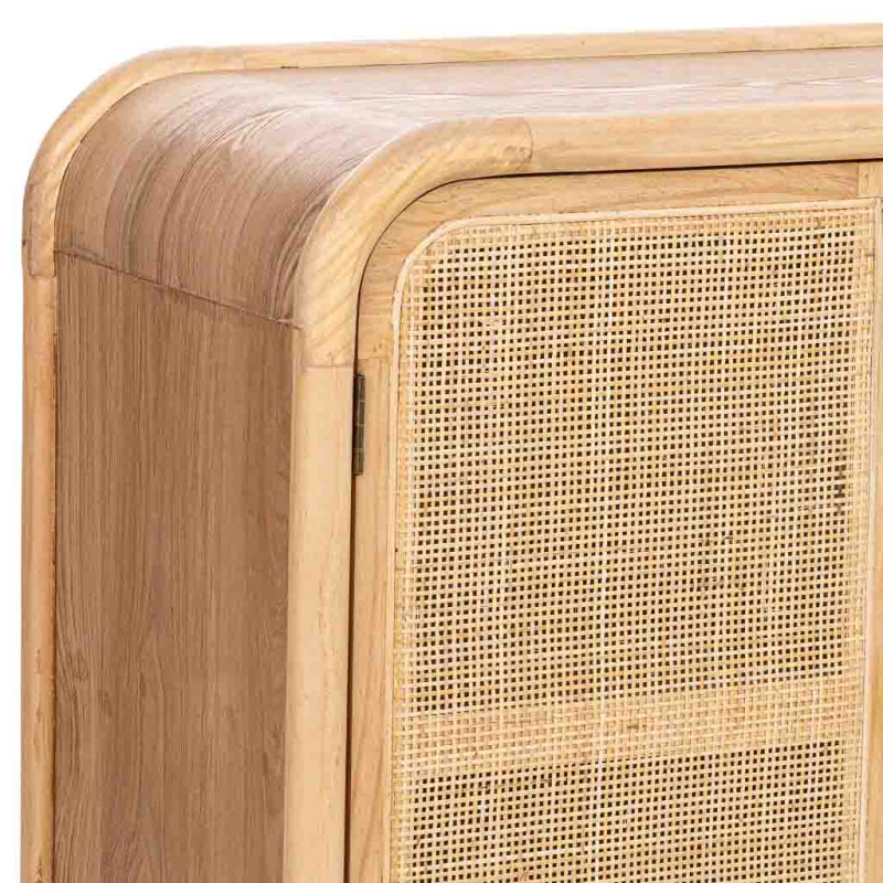 Buffet 3 portes bois naturel et cannage rotin 120x41,5x82 cm Heraloro  - 5