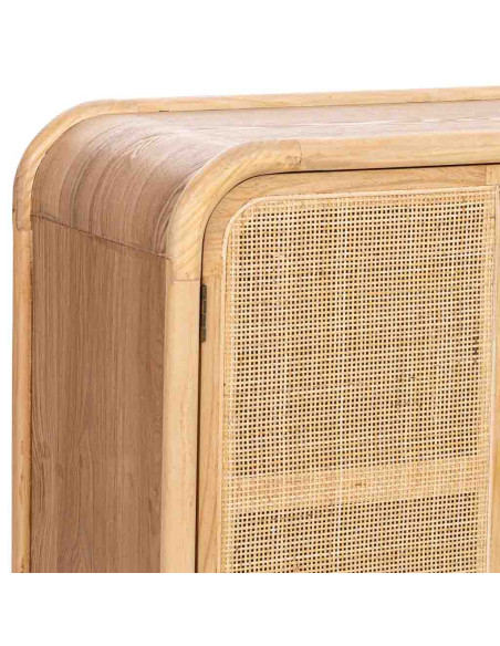 Buffet 3 portes bois naturel et cannage rotin 120x41,5x82 cm Heraloro  - 5