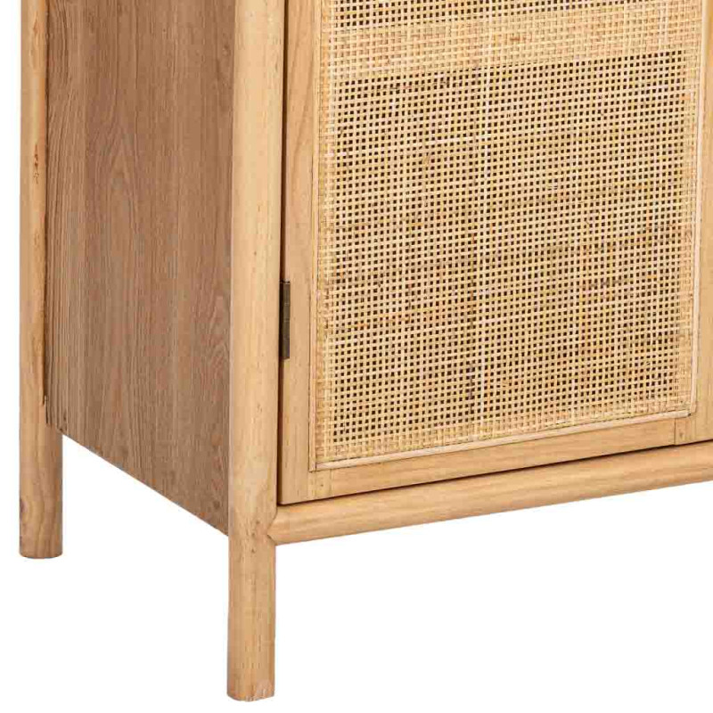 Buffet 3 portes bois naturel et cannage rotin 120x41,5x82 cm Heraloro  - 6