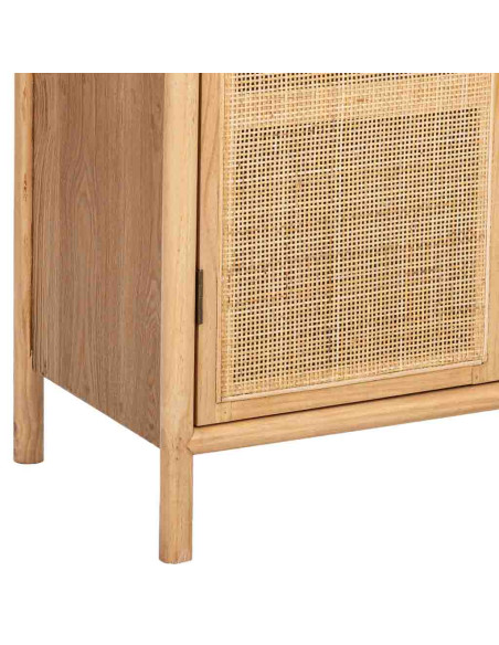 Buffet 3 portes bois naturel et cannage rotin 120x41,5x82 cm Heraloro  - 6