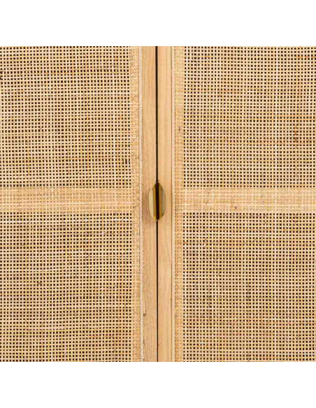 Buffet 3 portes bois naturel et cannage rotin 120x41,5x82 cm Heraloro  - 7