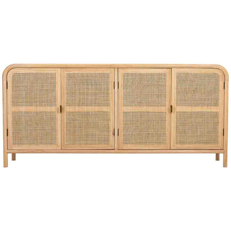 Buffet 4 portes bois clair et cannage rotin 180x40x82 cm Heraloro  - 2