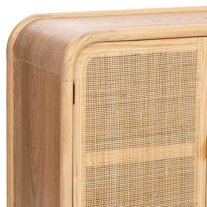 Buffet 4 portes bois clair et cannage rotin 180x40x82 cm Heraloro  - 5