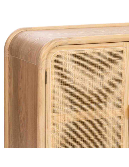 Buffet 4 portes bois clair et cannage rotin 180x40x82 cm Heraloro  - 5