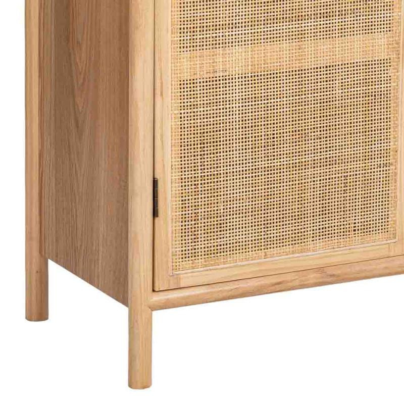 Buffet 4 portes bois clair et cannage rotin 180x40x82 cm Heraloro  - 6