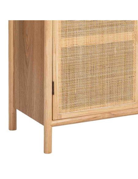 Buffet 4 portes bois clair et cannage rotin 180x40x82 cm Heraloro  - 6