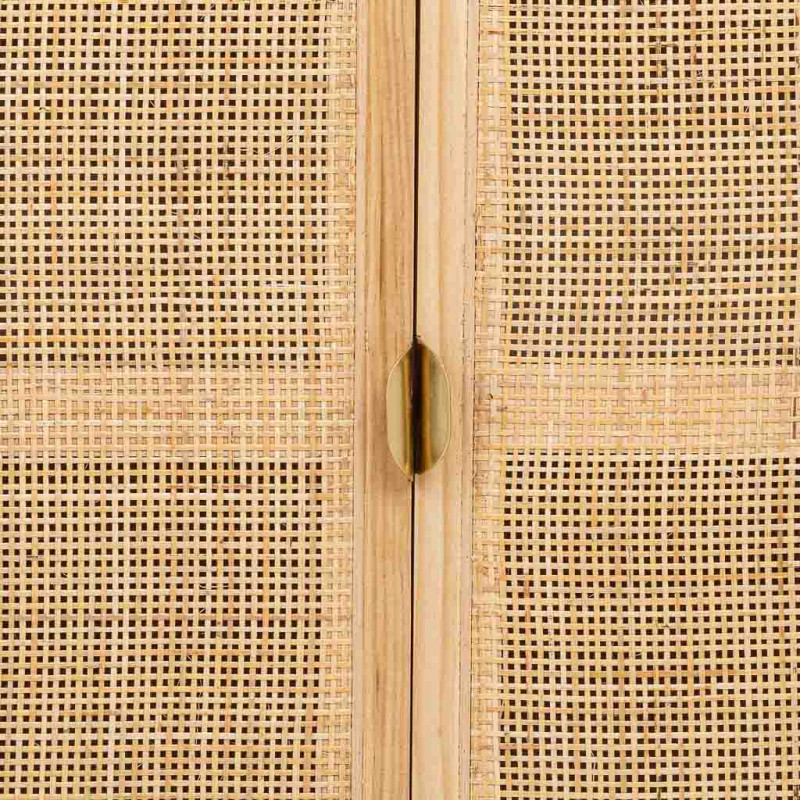 Buffet 4 portes bois clair et cannage rotin 180x40x82 cm Heraloro  - 7