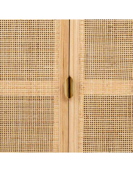 Buffet 4 portes bois clair et cannage rotin 180x40x82 cm Heraloro  - 7