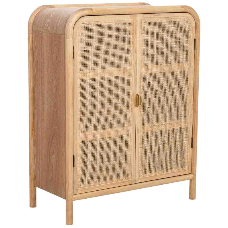 Buffet haut 2 portes bois clair et cannage rotin 80x37x101 cm Heraloro  - 1
